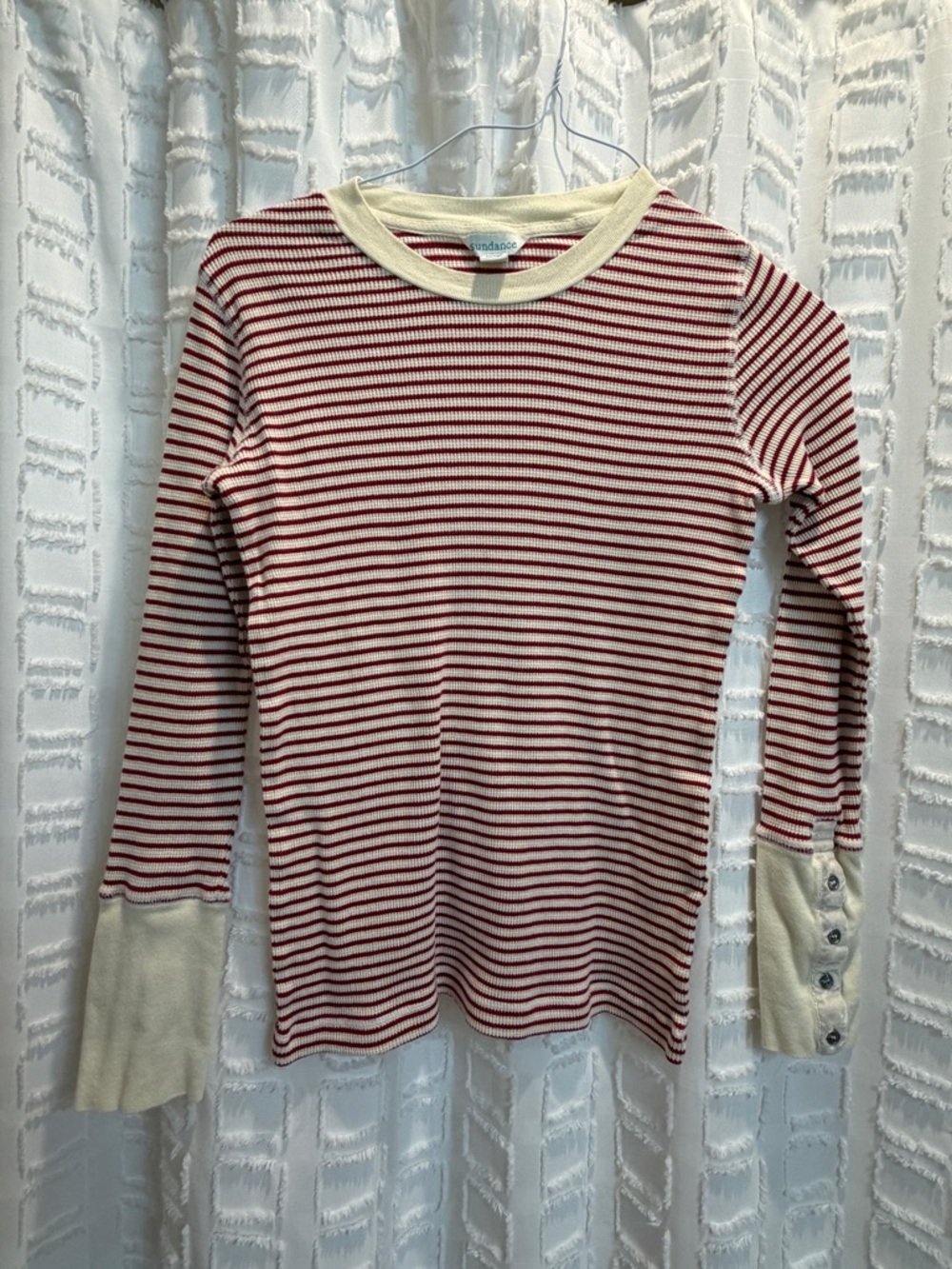 Sundance Red and Cream Striped Long-Sleeve Rib Knit Top